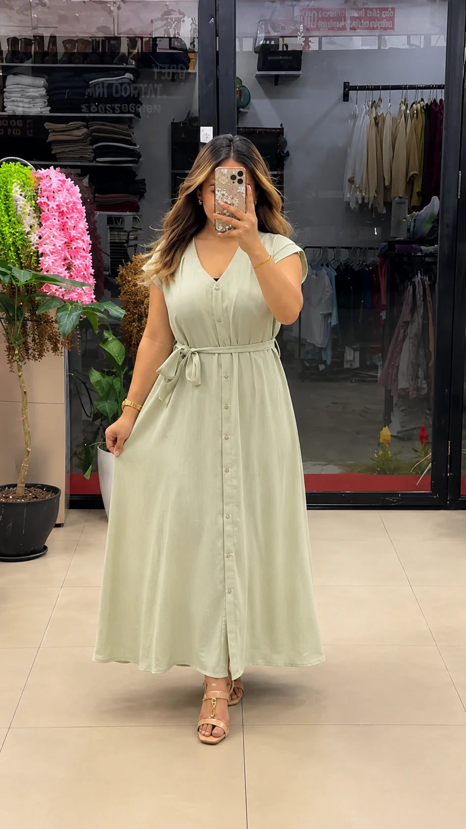 Aahana Pure Cotton Button Maxi Dress